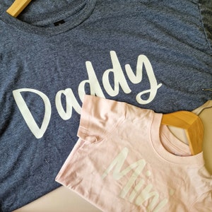 Matching Daddy and Mini T-Shirts - Personalised Father and Child Cotton Shirts - Custom Colour Family Outfits - Perfect Father&#39;s Day Gift