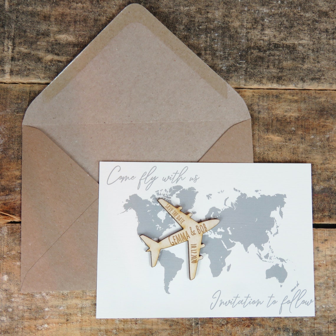 Wooden plane Save The Date Magnets Wooden Magnets Gender-Neutral Wedding Cards and Invites