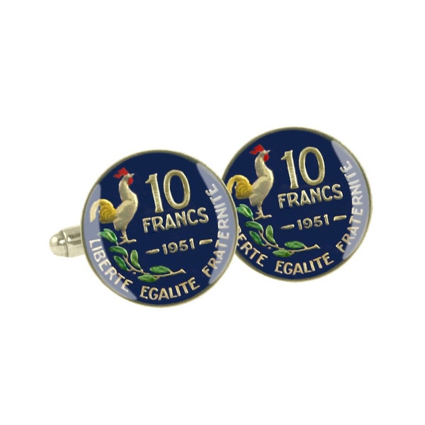 Cockerel Cuff Links, Hand Enamelled Gold Plated French Coin, Boutons de Manchette, Bijoux Français, French Jewellery