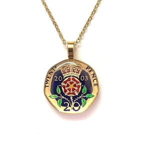 British UK Pendant, Hand Enamelled, Gold Plated English Jewelry, English Necklace