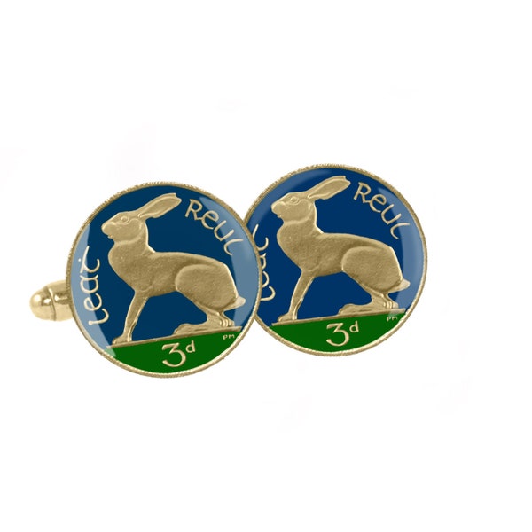 Irish Hare Cuff Link,  Hand Enamelled & Gold Plated.  Irish Jewellery, Eire Cuff Links, Rabbit Cuff Links
