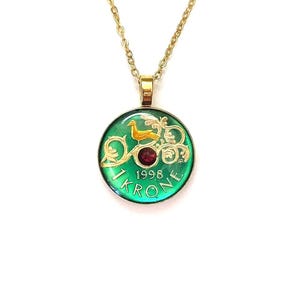 Norwegian Bird Pendant, Hand Enamelled, Gold Plated  Krona Coin. Bird Jewelry, Bird Necklace, Gift for Her, Swarovski Jewelry, Animal Charms