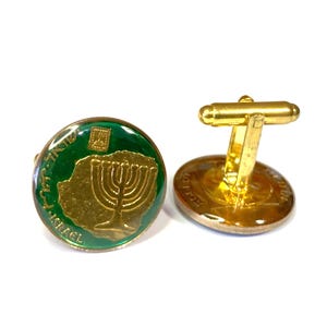 Enamel Painted Israeli Cuff Links: Menorah Agorot Jewelry