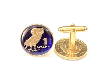 Boutons de manchette en forme de hibou grec, bijoux en plaqué or