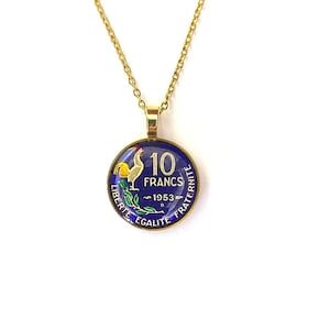 Hand Painted Enamel French Gold Pendant Necklace Charm