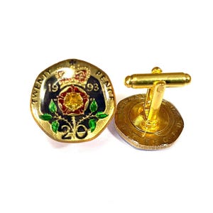 Hand Enameled British Gold Coin Cuff Links: UK Jewelry
