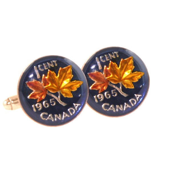 Maple Leaf Coin Cuff Links Canadian Hand Enamelled Gift,  Boutons de Manchette Bijoux en Or Mens Accessories Canadian Jewellery