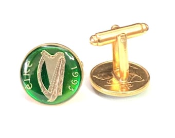 Hand Enameled Gold Irish Harp Cuff Links: Groomsman Gift