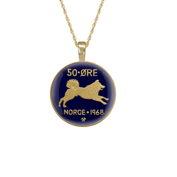 Husky Dog Pendant Norwegian Enamelled & Gold Plated.