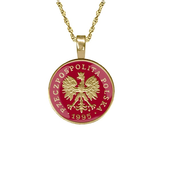 Polish Eagle Pendant, Hand Enamelled Polska Jewellery, Gold Plated Polish Necklace.