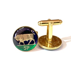 Taurus Irish Coin Cuff Links, Hand Enamelled & Gold Plated with Bull.