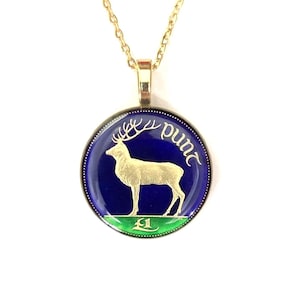 Irish Red Deer Pendant, Gold Plated Irish necklace, Hand Enamelled Irish Jewellery, Animal Necklace, Gift for Mary, Animal Jewelry Eire.