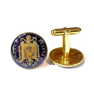 Gemelli in peseta spagnola smaltati a mano: accessori per abiti placcati in oro
