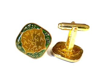 Indian Anna Coin Cuff links: Hand Enamelled Jewelery for India, Groomsman Accessories