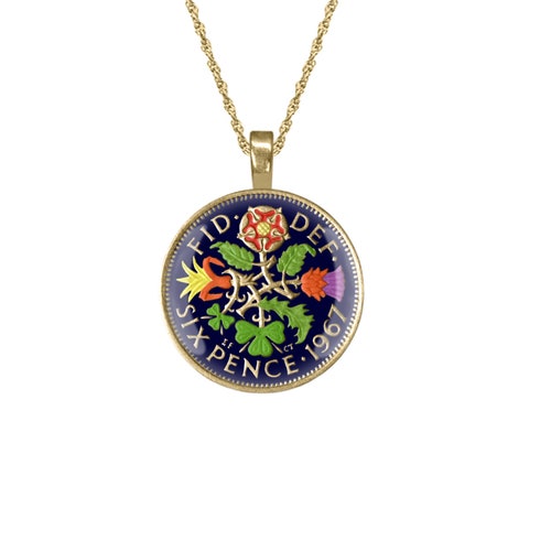 British UK Pendant Hand Enamelled and Gold Plated English 20p Etsy