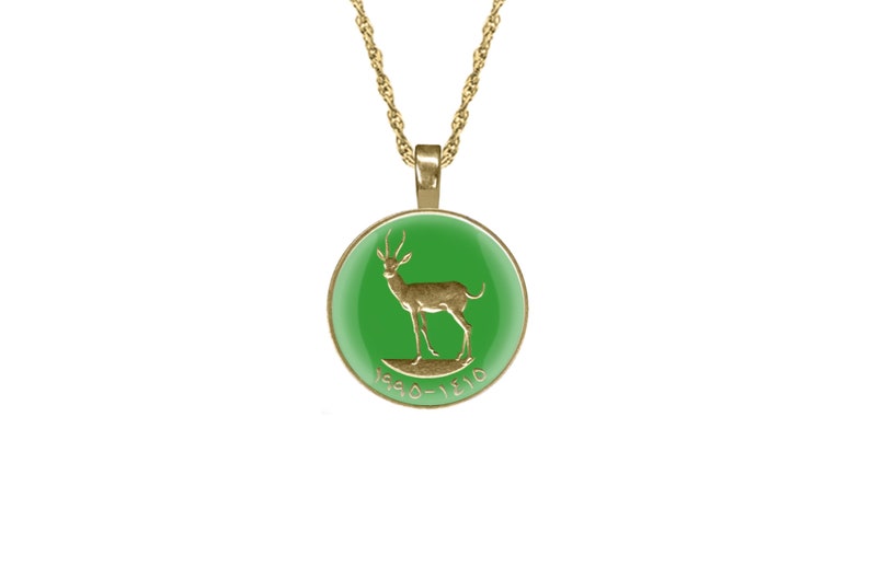 Gold Jewellery Animal Pendant. Dune Gazelle Pendant from UAE Hand Enamelled Necklace