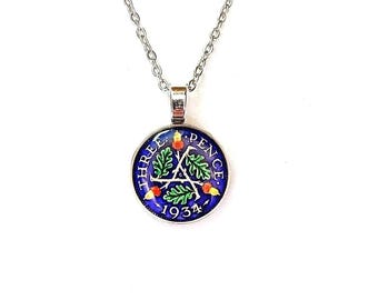 シックスペンスペンダント：英国の幸運のお守りジュエリー、銀貨
