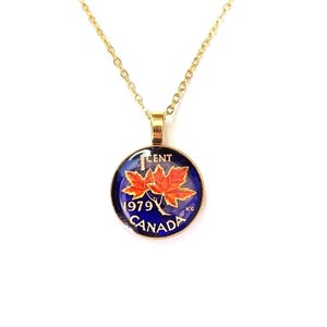 Ahornblatt Anhänger, Kanadische Münze, Hand Emailliert, Geschenk für Sie, Gold Halskette, Kanada, Pendentif érable, Goldschmuck, Kanadische Halskette