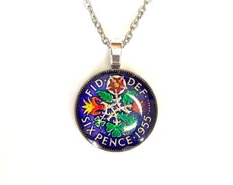 Enamel British Sixpence Pendant: Lucky Charm Amulet