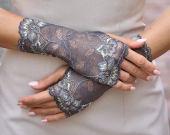 Gloves for teens , Grey Lace Fingerless Gloves,  The Great  wrist glove, semi sheer gloves