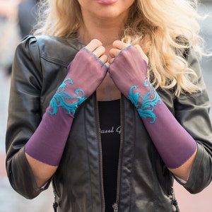 Prom gloves, Violet long  gloves, nylon mittens, Thin  Fingerless Gloves, Opera gloves 11&#39;&#39; (28cm )