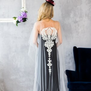 Bridal cape,  long tulle cape with gorgeous lace, Veil alternative,  Wedding cover up 2 tiers