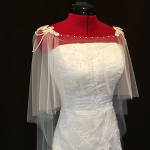 Designer Pearls Tulle High-low Bridal Cape Wedding Separates