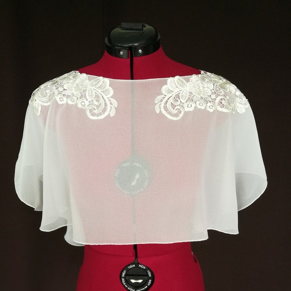 Bolero corto de gasa con encaje en el hombro, bolero de boda, vestido de novia, capa de novia, bolero sexy, poncho, romántico, chal de gasa