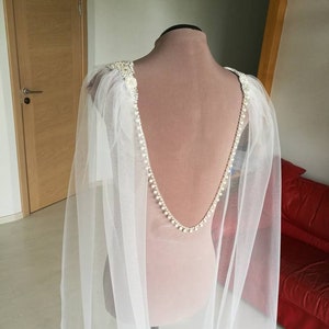 Cape nuptiale avec applique en cristal, alternative de voile, châle de mariage