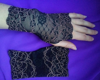 Guantes sin dedos de encaje negro, accesorios góticos para fiestas de té