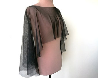Halloween cape, Black tulle  capelet, , Witch cover up
