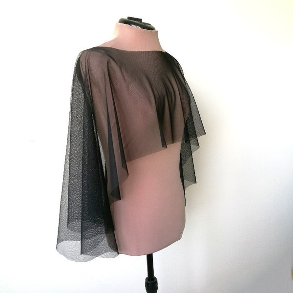 Halloween cape, Black tulle  capelet, , Witch cover up