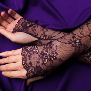 Lace Fingerless gloves  Steampunk mittens 9&#39;&#39;(21 cm)  Dark bordeaux  Gothic Bohemian Fingerless mittens Long gloves Personalized Visual Kei