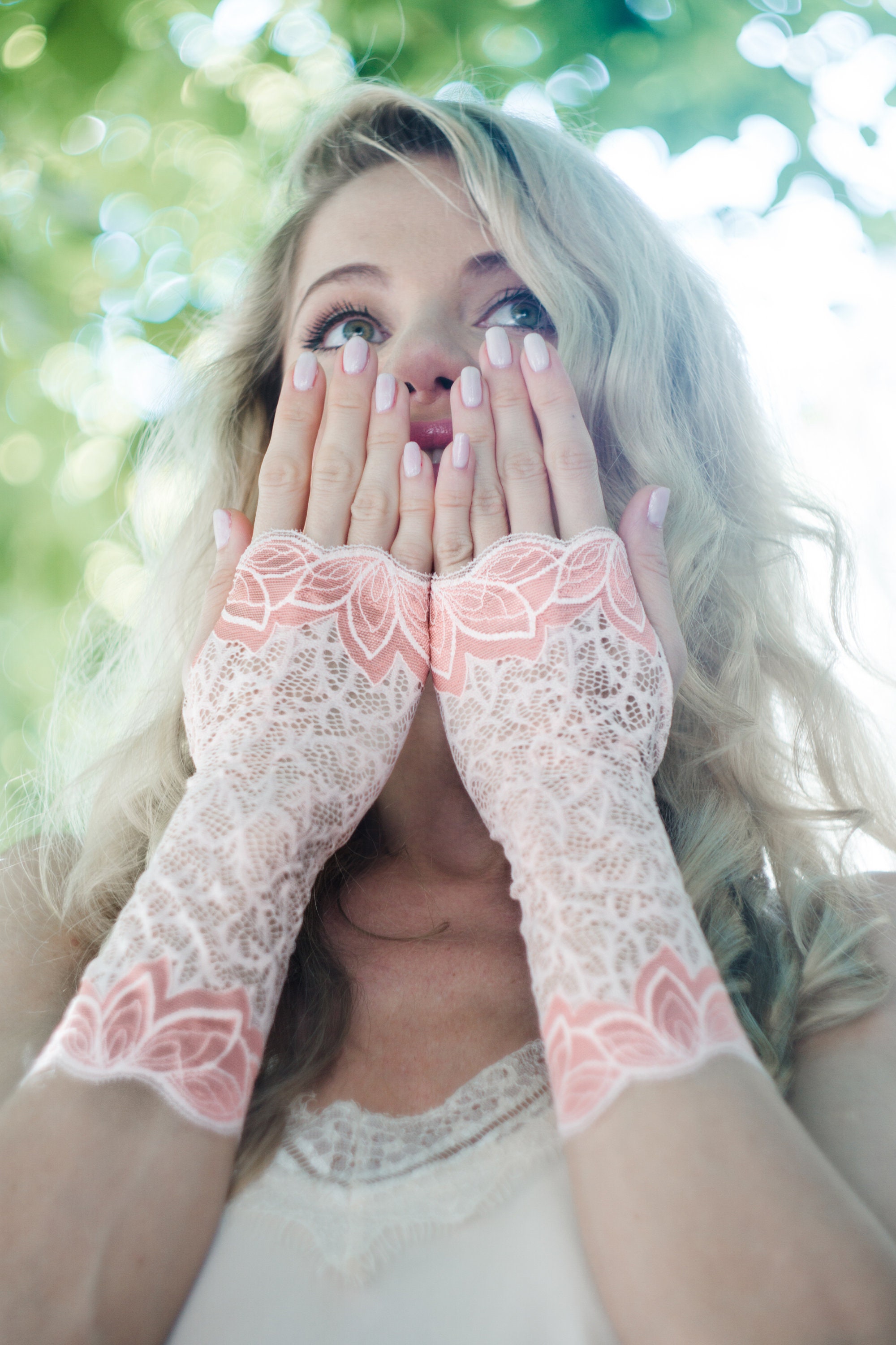 Wedding gloves Light rose and pink Lace Fingerless Gloves Etsy