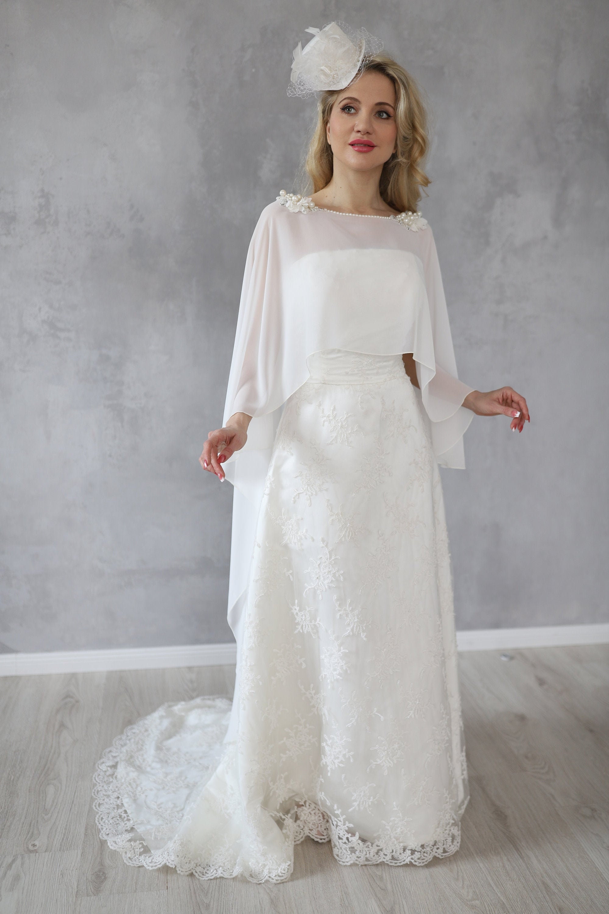 chiffon wedding cape