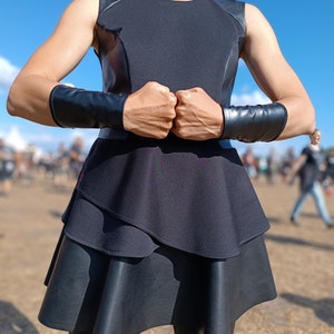 Black faux leather bracers, Wrist Cuffs,  Gothic tattoo cover, punk-rock wristband