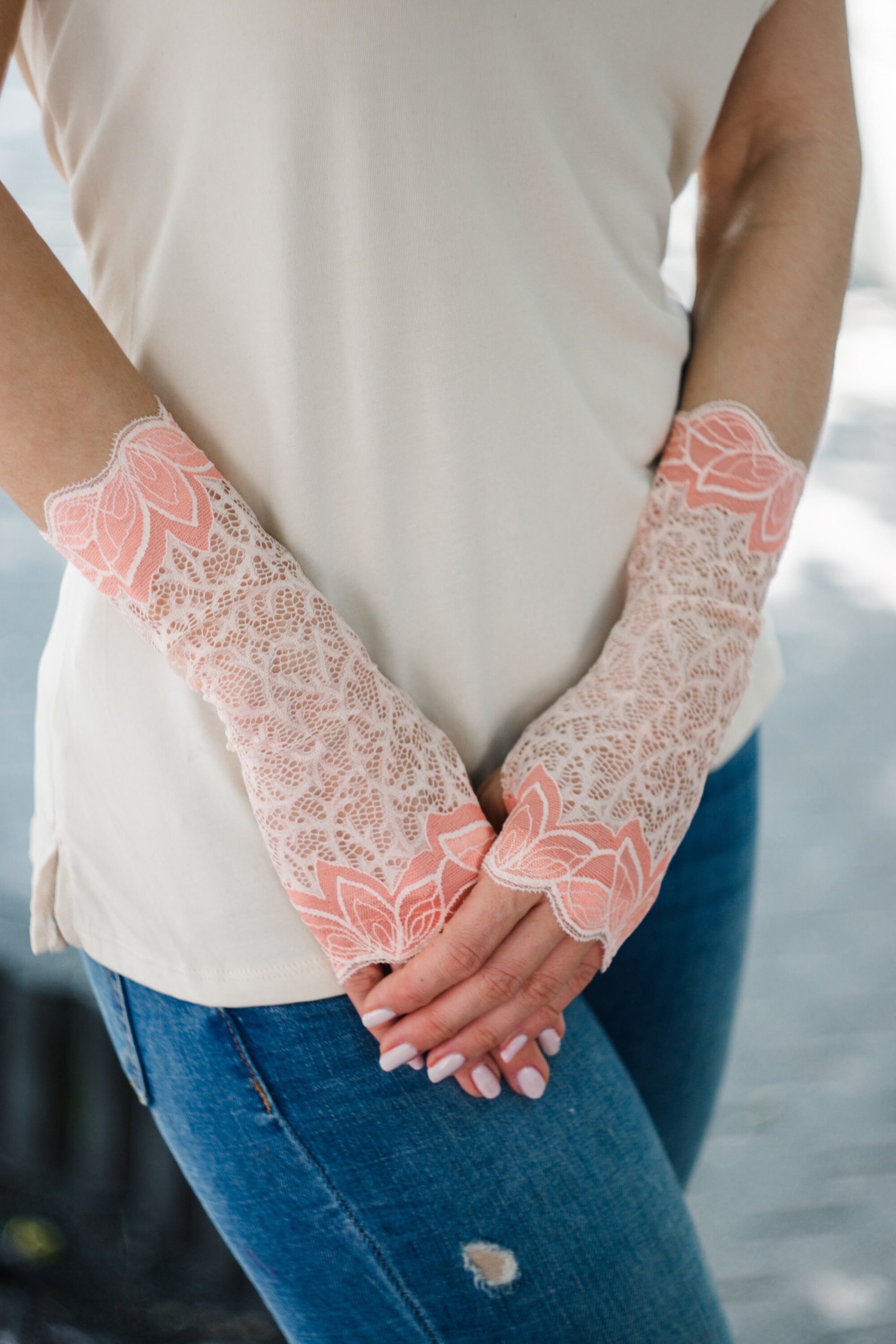 Wedding Gloves Light Rose and Pink Lace Fingerless Gloves Etsy Australia