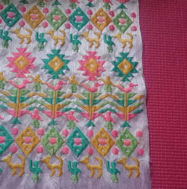 White Embroidered fabric Raw Silk Embroidered Fabric Half Yard