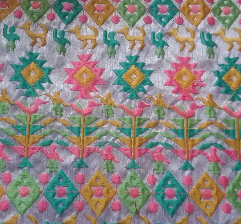 White Embroidered fabric Raw Silk Embroidered Fabric Half Yard