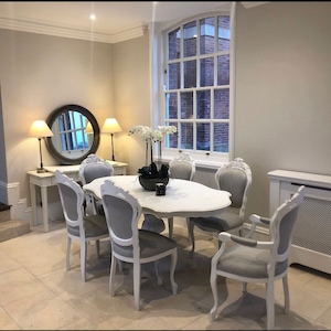 Shabby Chic French Style Dining Table and 6 Chairs made to order. Choice of Fabric