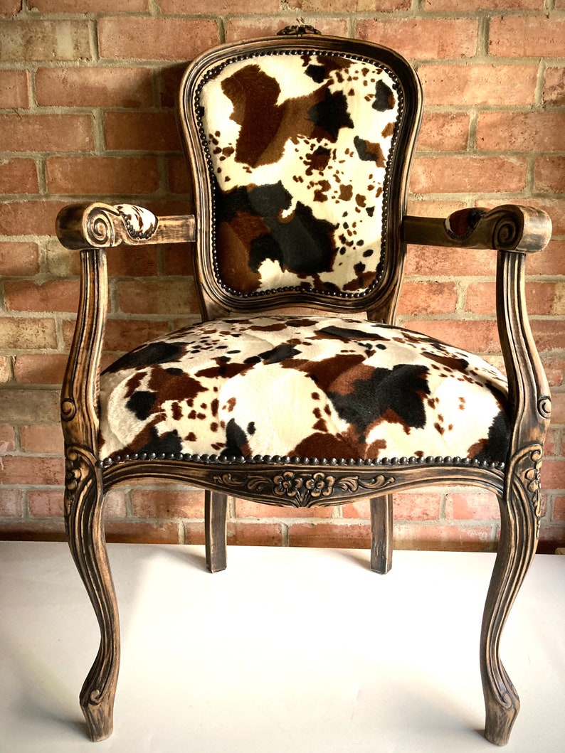 Cow Print Vintage Accent Chair with arms Etsy