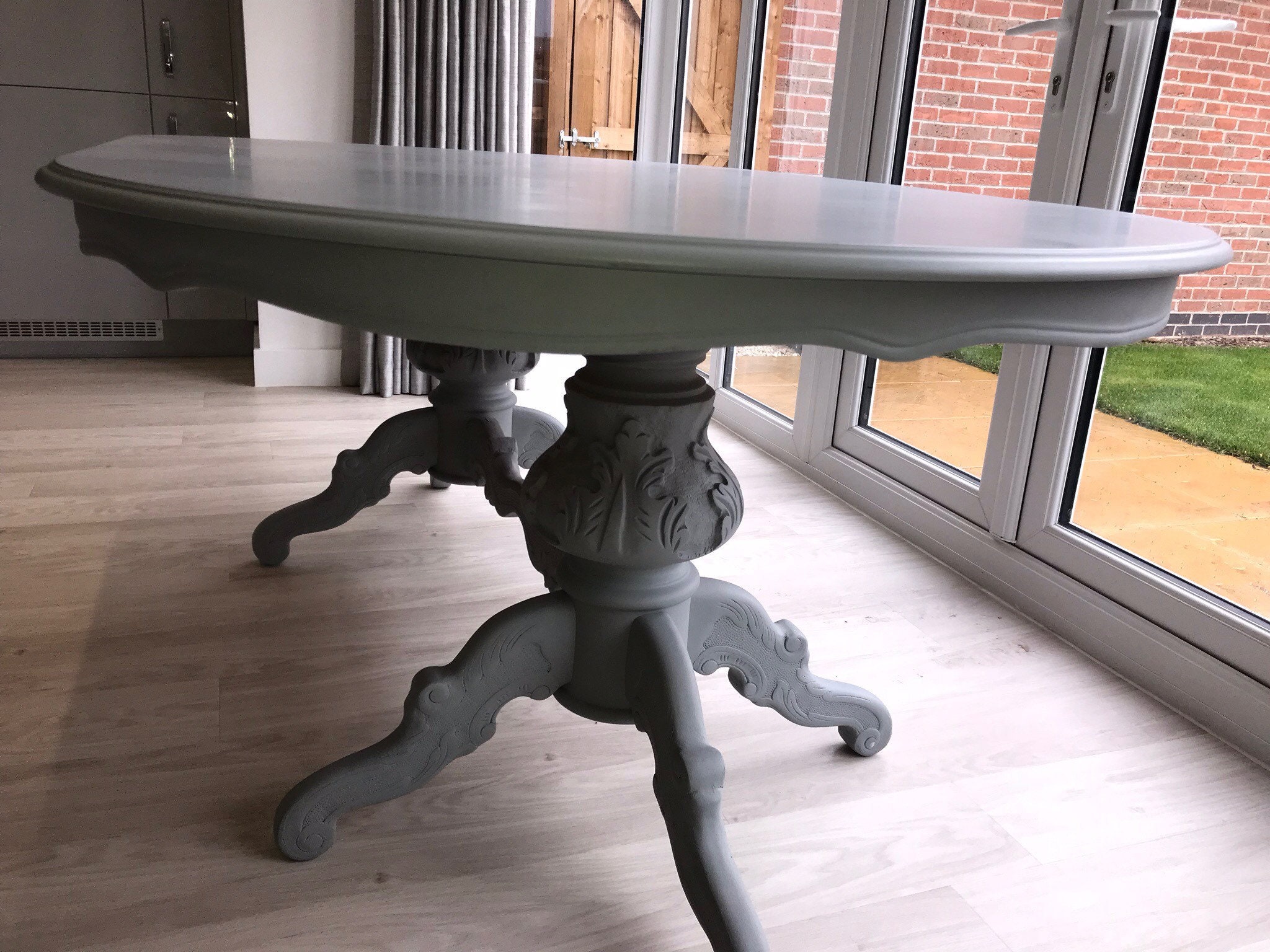 French Style Shabby Chic Oval Double Pedestal Dining Table Dove