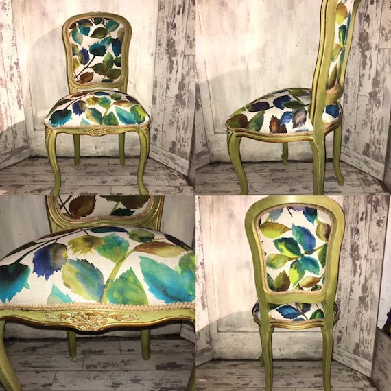 French Louis Style Bedroom Chair In Designers Guild Linen Autumn Leaves