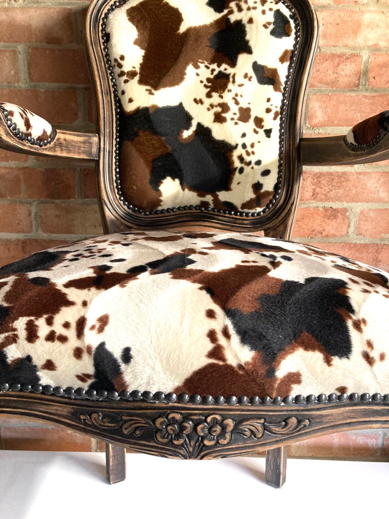 Cow Print Vintage Accent Chair with arms Etsy