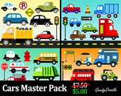 Cars Master Pack - 45 Items - Sedan, Truck, Stoplight, Bulldozer, Taxi, Ambulance, Firetruck, Police Car, School Bus, Garbage Truck, 70s Van