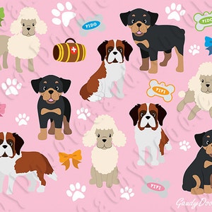 Dogs Clipart - Poodle, Saint Bernard, Rottweiler