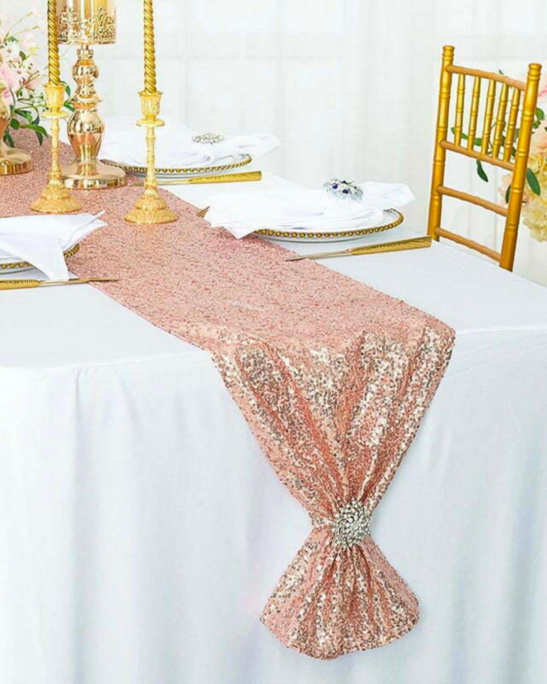 Rose Gold Sequin Table Runner, 180cm X 30cm, Glamorous Wedding & Party ...