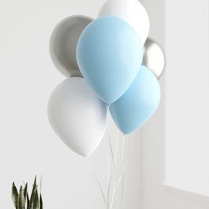 Blue, White & Silver Balloon Bunch, 12 Pack 30cm Latex Balloons, Baby Shower, Wedding, Birthday Party Decor