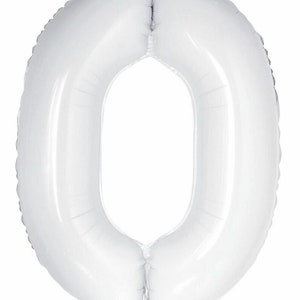 Number 0 White Foil Balloon, 86cm Large Birthday Party Decoration, Helium or Air Fill