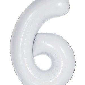 Number 6 White Foil Balloon, 86cm Large Birthday Party Decoration, Helium or Air Fill